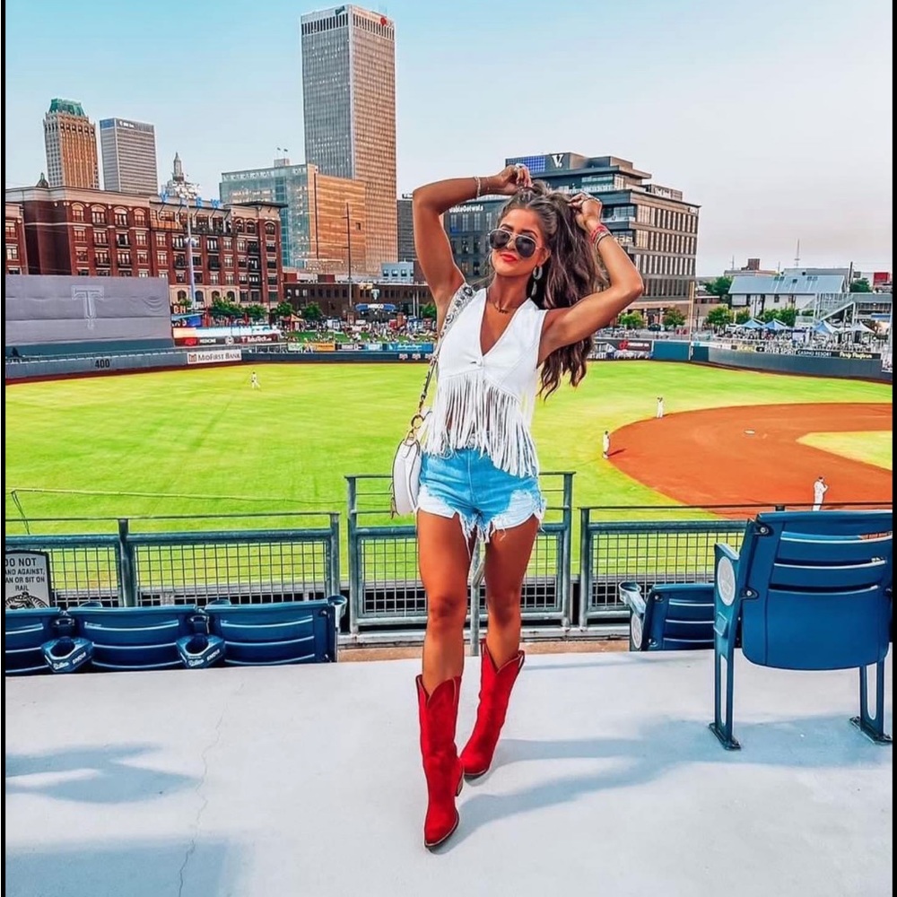 White/Off White Fringe Denim Vest NWT